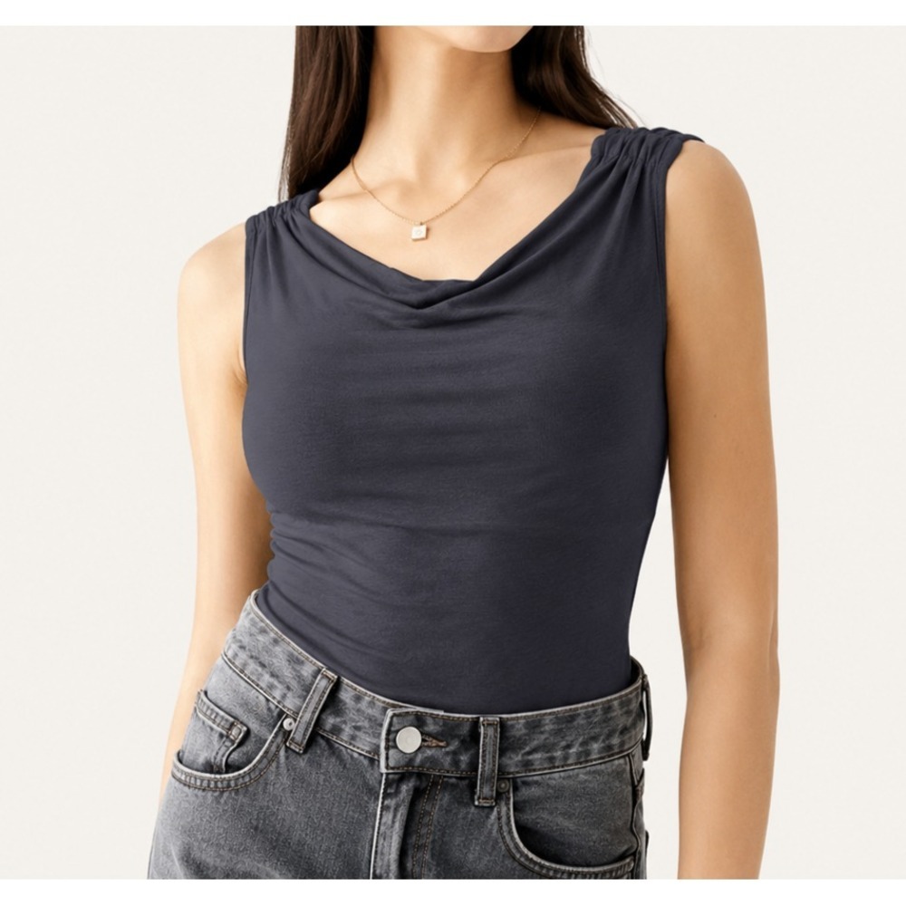 NEW OGL MOVE Size M MilkyTender Tencel 2-In-1 Cowl Tank Bra Top Set Gray